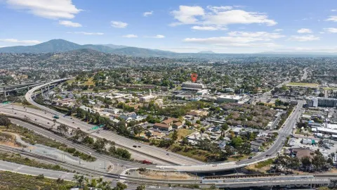 a view of a city and mountains