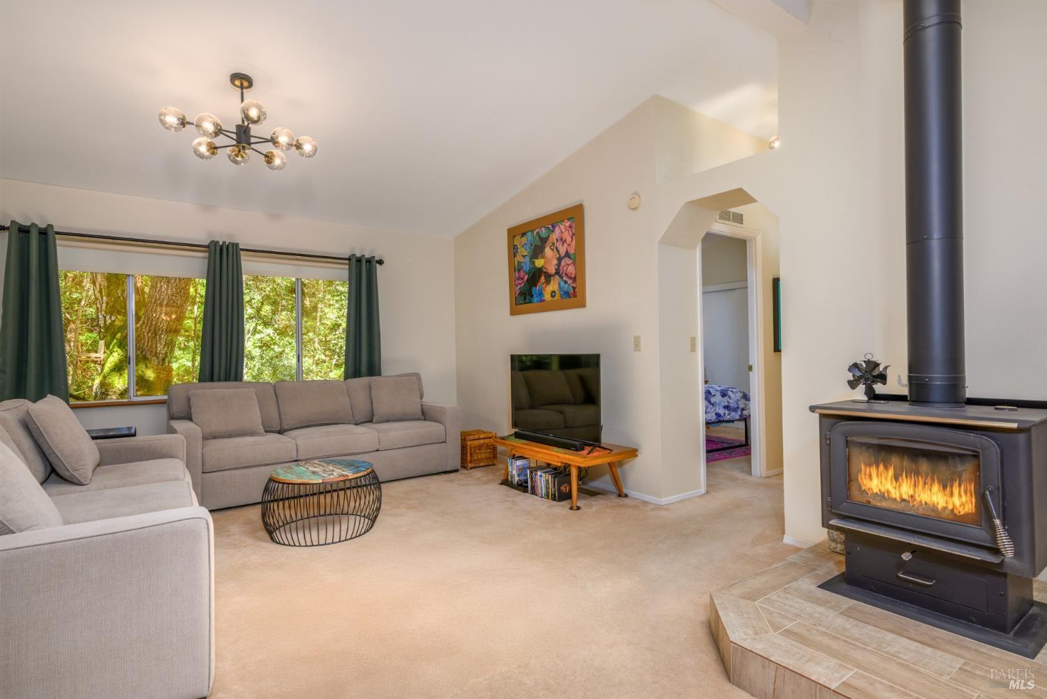 35551 Ocean View Street Gualala, CA 95445 - Photo 11 of 26 a living room with furniture a flat screen tv and a fireplace