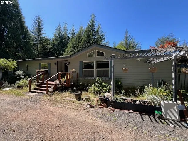 a front view of a house with patio