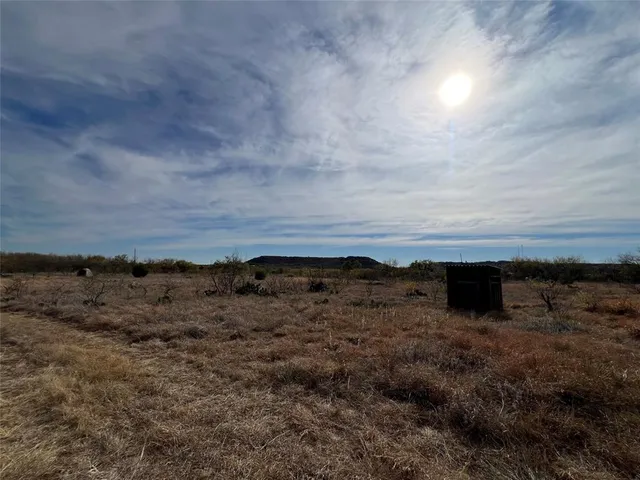 a view of a dry yard with wooden fence