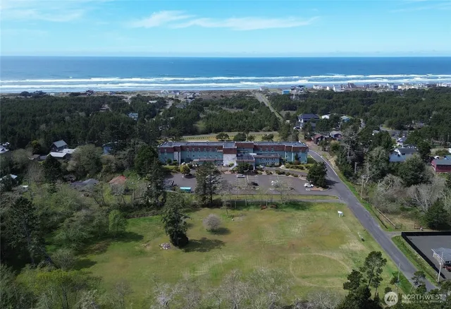 a view of a lake with a city