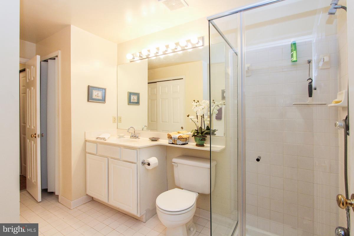 119 Timberbrook Lane, Unit 101 Gaithersburg, MD 20878 - Photo 23 of 29 a bathroom with a granite countertop sink a toilet and shower