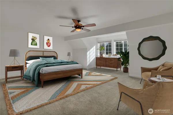 a bedroom with a bed and window