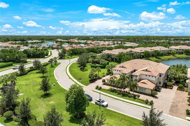 an aerial view of a house with a garden