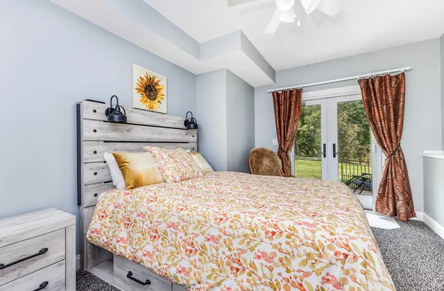 a view of a lake with a yard