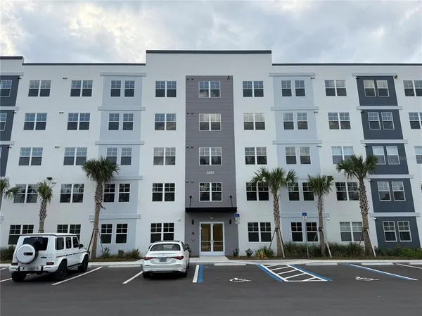 front view of a building with a street