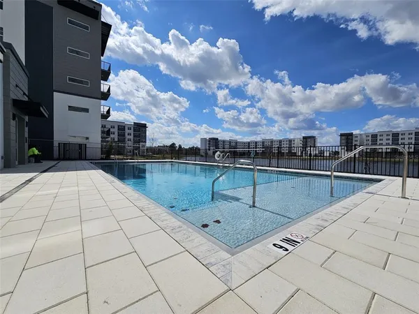 a view of a terrace with sky view