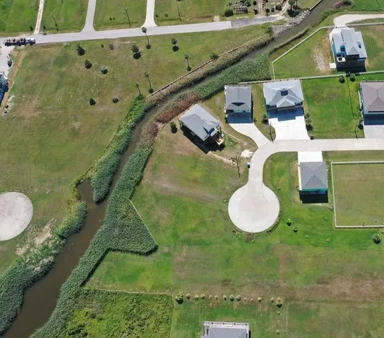 an aerial view of a swimming pool