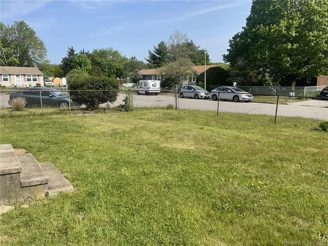 a view of a garden with a slide