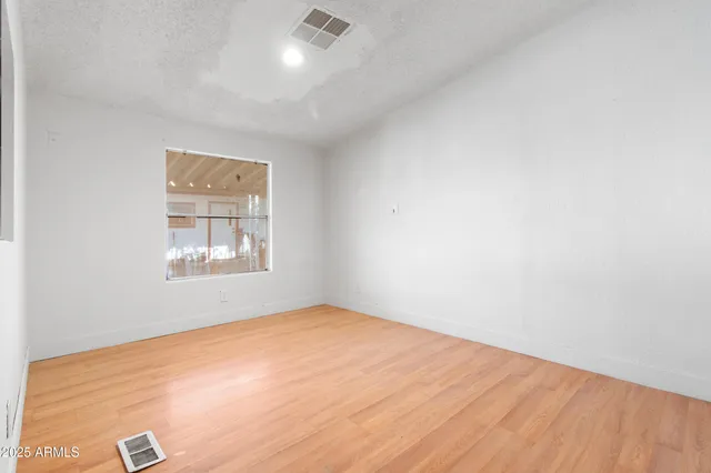 a view of a park with large trees