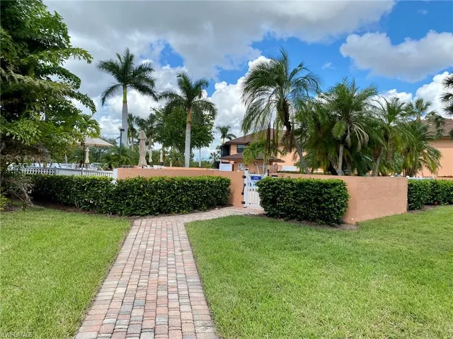 a view of a backyard with palm trees
