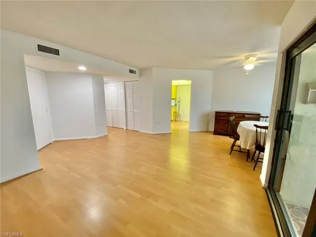 a view of a room with a window