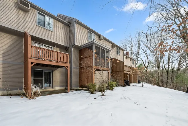an outdoor space with seating area