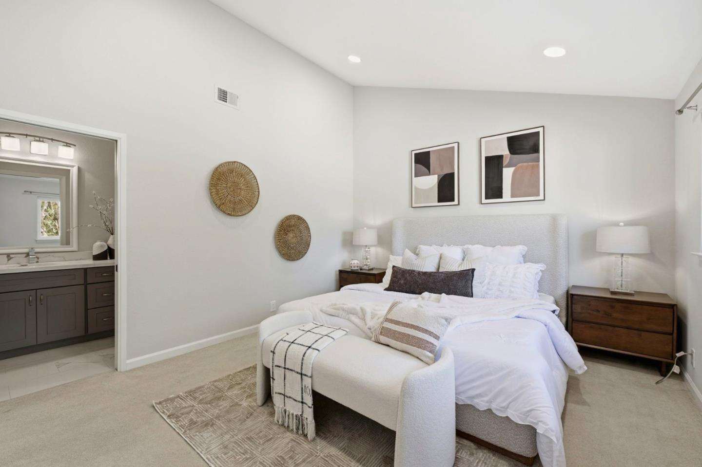 751 West Middlefield Road, Unit C Mountain View, CA 94043 - Photo 16 of 27 a bedroom with a bed and a chandelier
