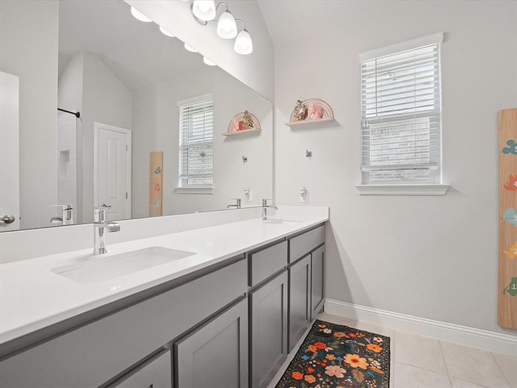 3711 Walnut Rdg Drive Grand Prairie, TX 76065 - Photo 16 of 24 a bathroom with a double vanity sink and a mirror