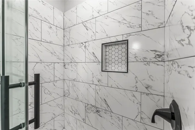 a bathroom with a bathtub