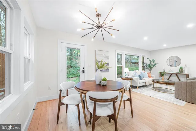 a dining room with furniture window wooden floor