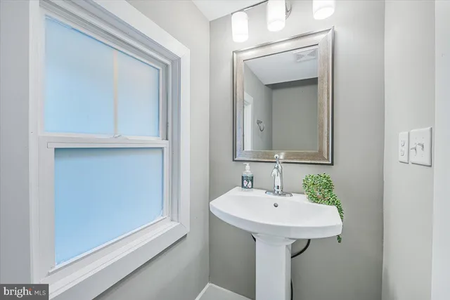 a bathroom with a sink a mirror and a toilet