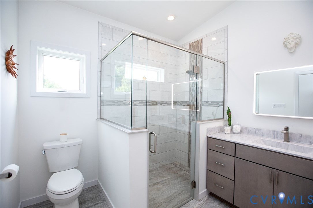 567 Monroe Church Road Rice, VA 23966 - Photo 30 of 83 Contemporary bathroom featuring a spacious glass-e