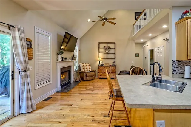 a view of a house with backyard and a tree
