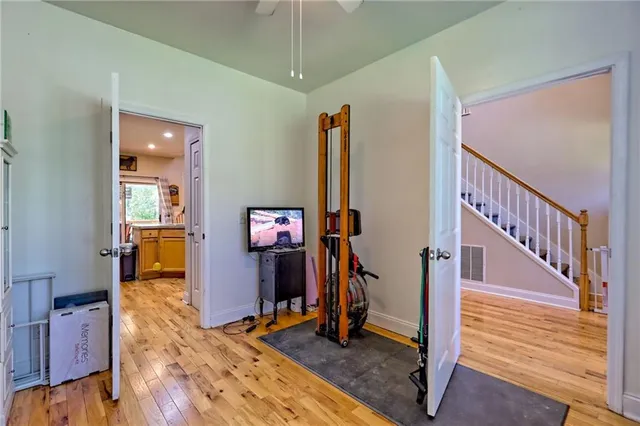 a view of a forest with a yard