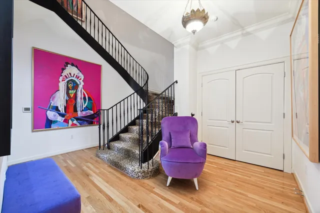 a living room with furniture and a rug