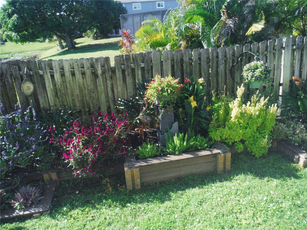 168 Pinewood Terrace, Unit 104 Safety Harbor, FL 34695 - Photo 23 of 55 a garden with flowers and a wooden fence