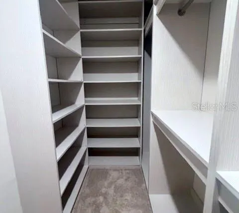 a view of walk in closet with empty racks