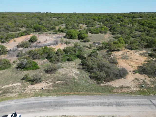 a view of a road with a forest