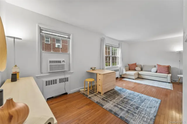 a living room with furniture and a rug