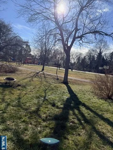 a view of a yard with an trees