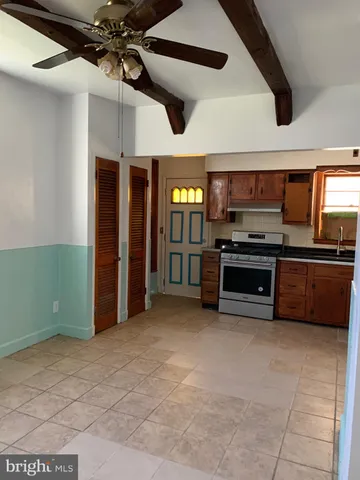 a stove top oven sitting inside of a kitchen