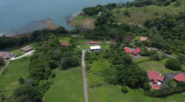 an aerial view of residential house with outdoor space and trees all around