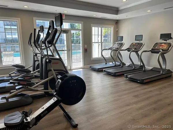 a view of a room with gym equipment