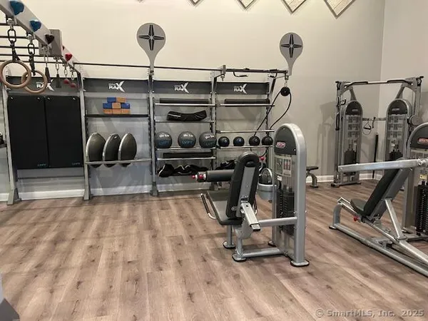 a view of a room with gym equipment