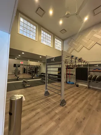 a view of a room with gym equipment