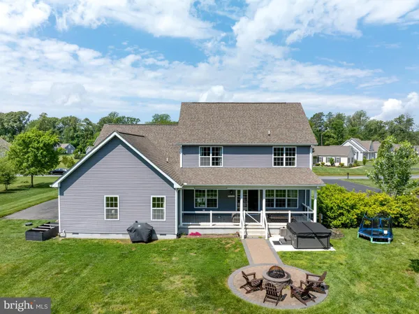 an aerial view of a house with garden