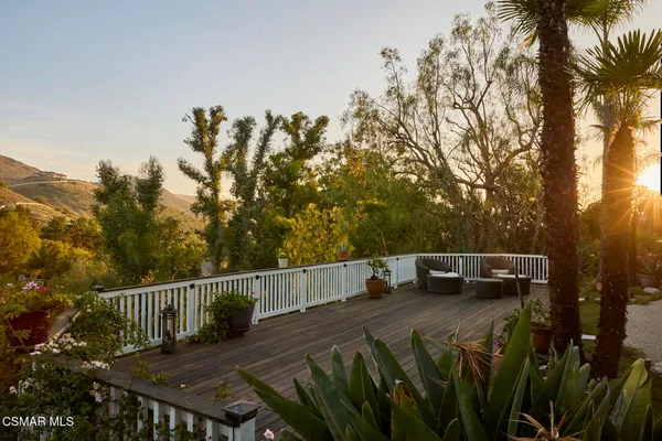 a terrace with a city view