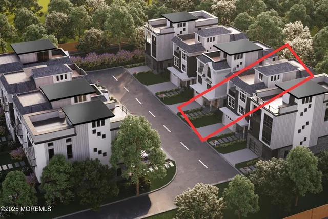 an aerial view of a houses with yard