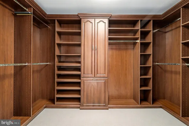 a view of walk in closet with empty racks