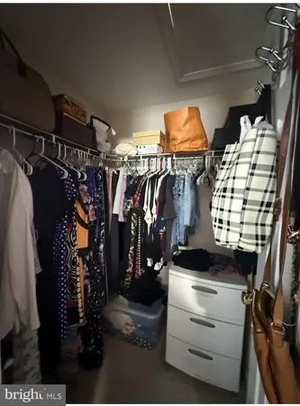 a view of walk in closet with clothes and shoes