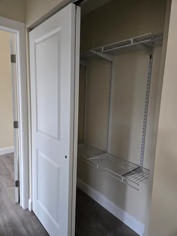 a view of an empty walk in closet
