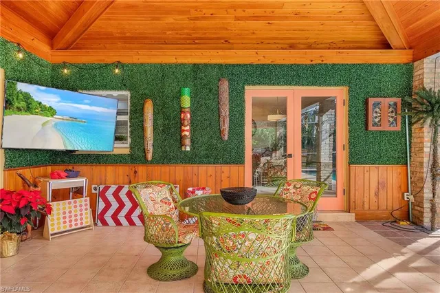 a backyard of a house with seating space