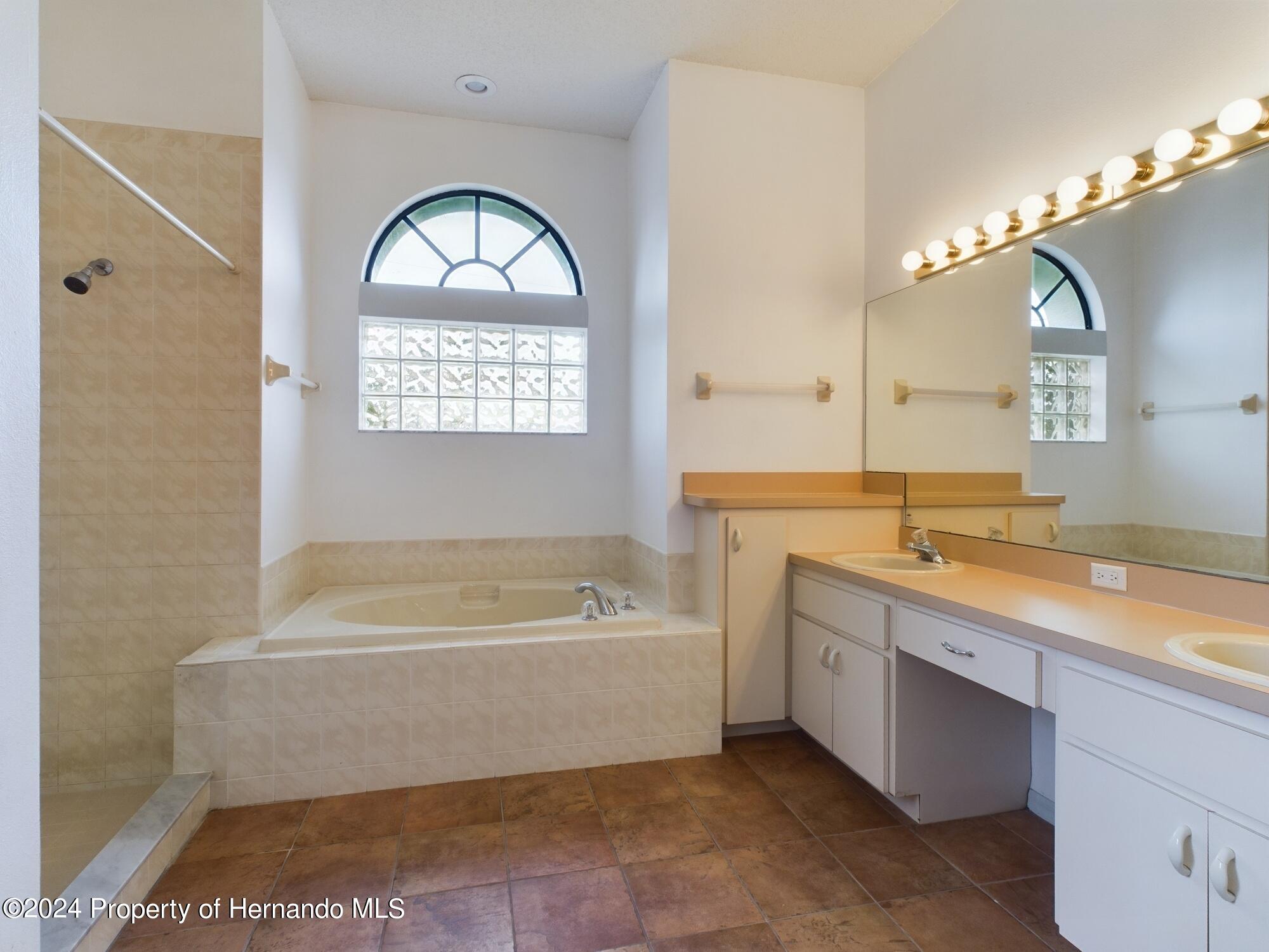 9198 Elida Road Spring Hill, FL 34608 - Photo 17 of 40 a spacious bathroom with a bathtub a sink and a window