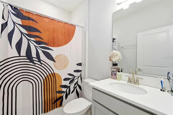 a bathroom with a sink a mirror and a toilet