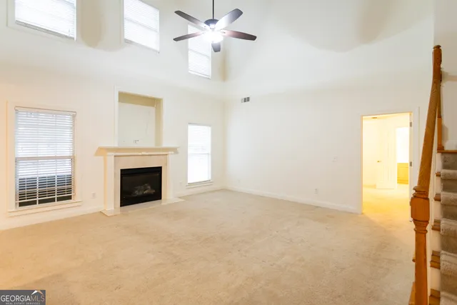 a view of a room with a large window