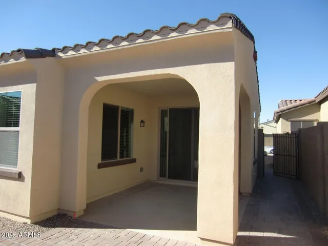 a view of a building with a door