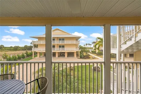 a view of a building from a balcony