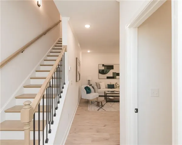 a view of entryway and workspace