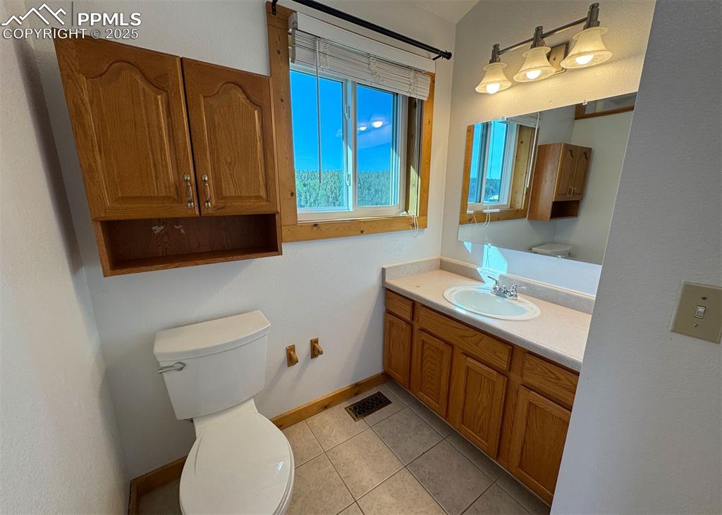 61 Muskrat Lake View Divide, CO 80814 - Photo 21 of 50 a bathroom with a toilet sink and mirror